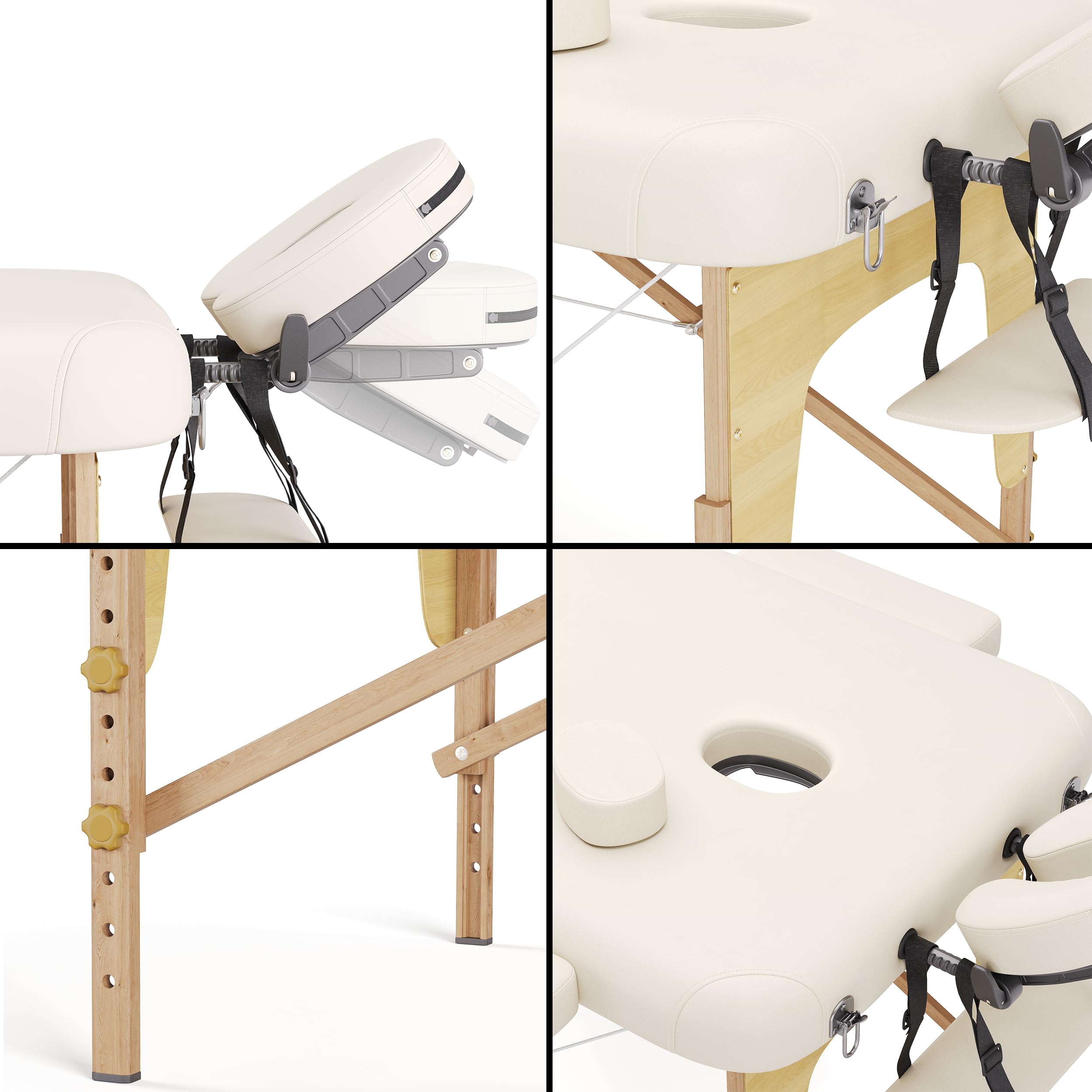 BELTOM® Camilla de Masaje 3 Zonas portatil 180 x 56 cm. - Pesa Solo 13,2 kg. y con Accesorios 15,5 kg. - Mesa Cama Banco Plegable Reiki Fsioterapeuta - Crema