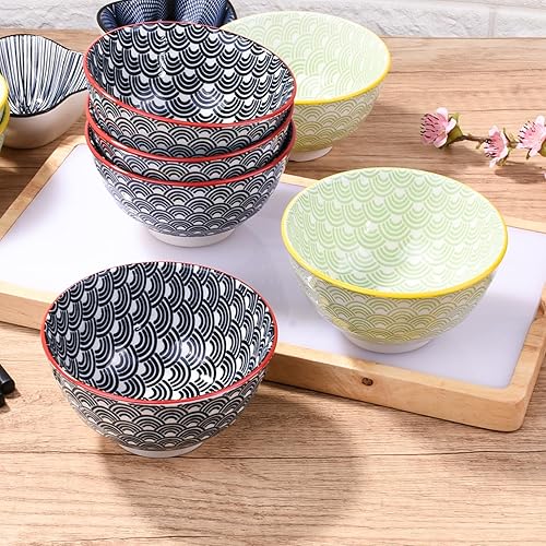 Miniatura 24 de Japanese Black Rice Bowls Set of 4, Ceramic Asian Bowls Sushi Bowls for Rice, Oats, Soup, Snacks, Desserts