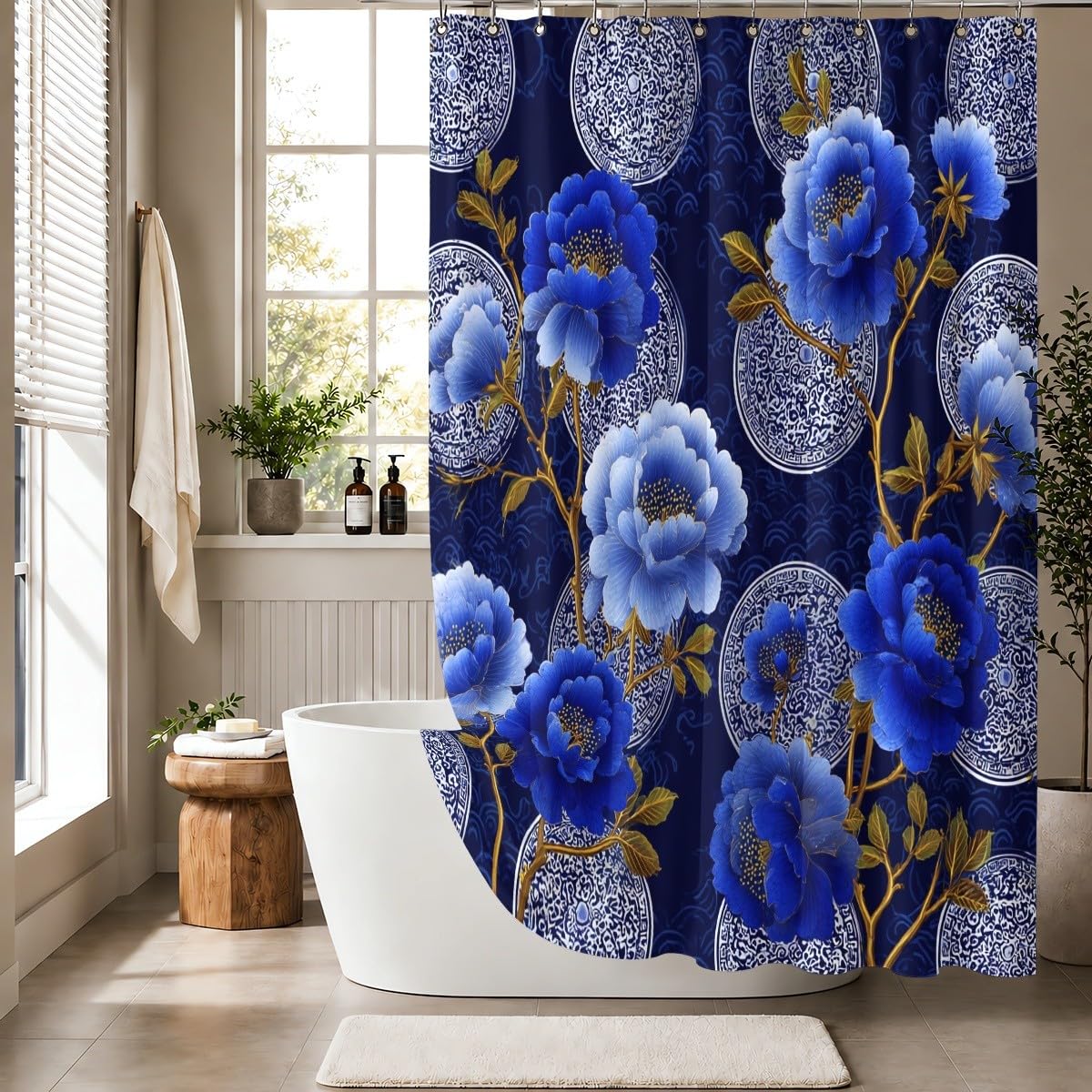 Generico Tenda Doccia 240x200 cm Blu Antimuffa e Impermeabile Poliestere