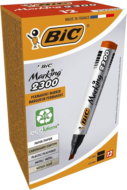 BIC Marking 2300 ECOlutions Permanent Markers - Red Colour - Box of 12 - Medium Chisel Tip Markers - Low Odour