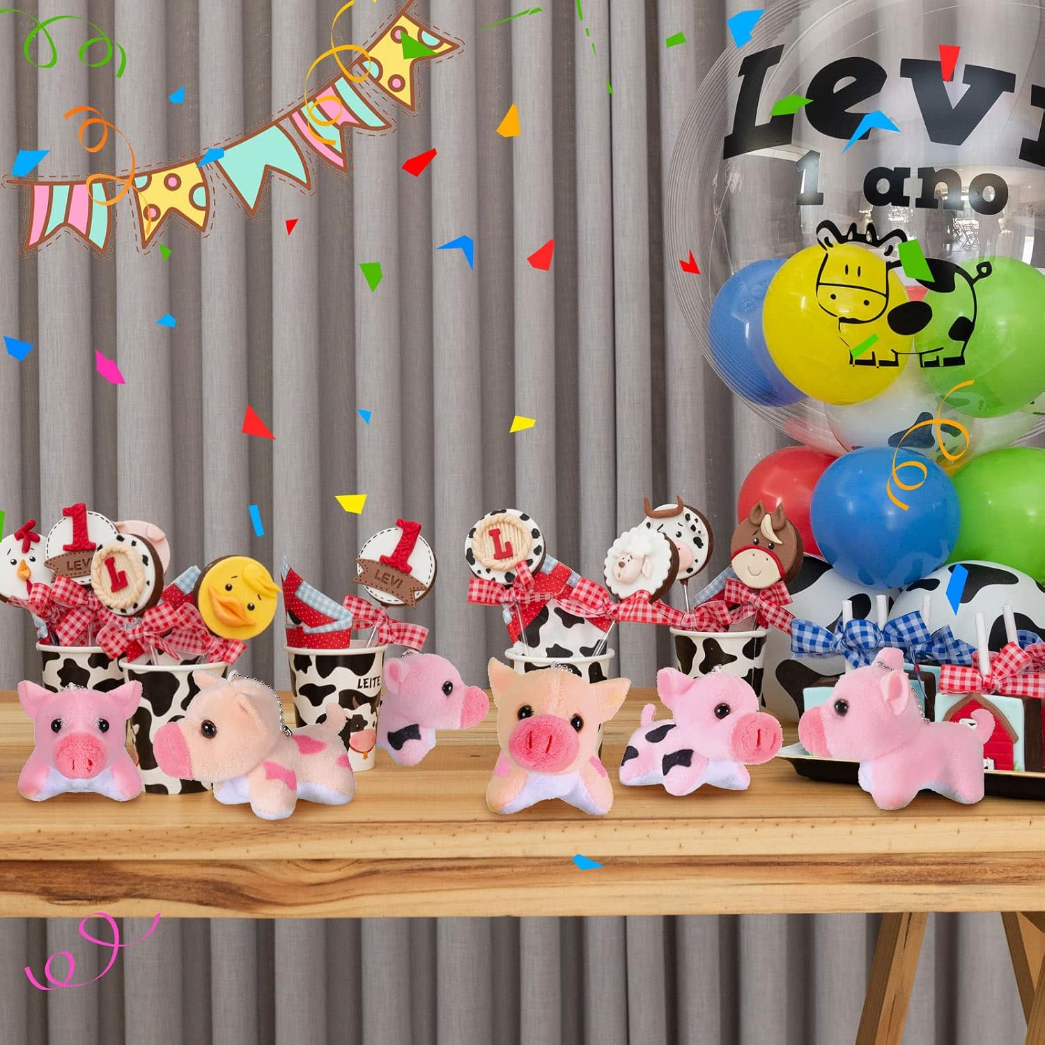 Zomiboo Stuffed Pig, 12 Pcs Assorted Toy Plushies, 3.2 Inch Mini Plush Animals Keychain Animal Party Favors with Detachable Chain for Christmas Farm Themed Birthday Party Supplies Classroom Awards