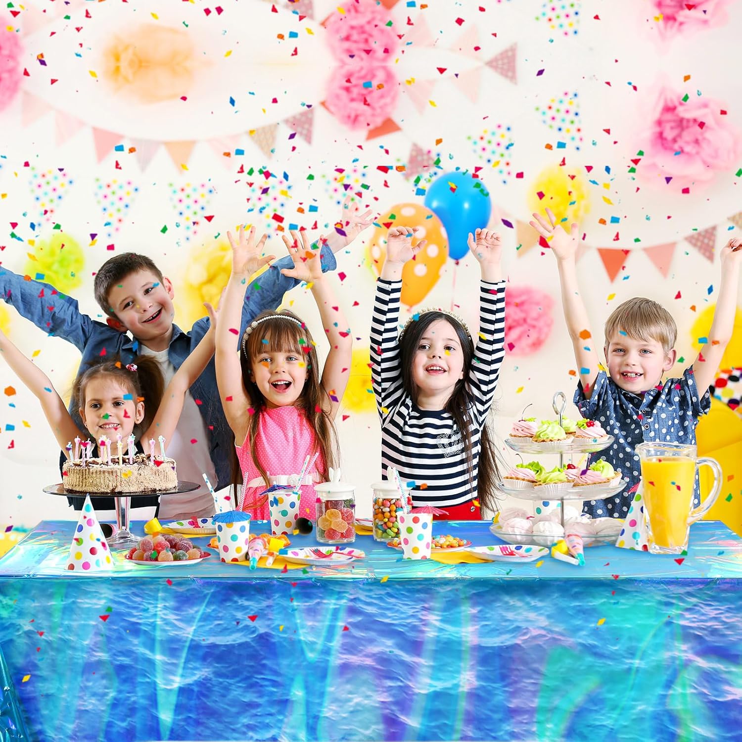 Irenare 3 Pcs Iridescent Ocean Waves Tablecloths Ocean Table Covers Blue Disposable Plastic Water Print Table Cloth for Summer Sea Beach Pool Birthday Party Decoration, 54x108 Inch