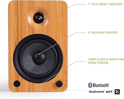 Miniatura 2 de Kanto YU4 Altavoces alimentados con Bluetooth y preamplificador de teléfono incorporado  Auto espera y arranque  Control remoto incluido  140W de