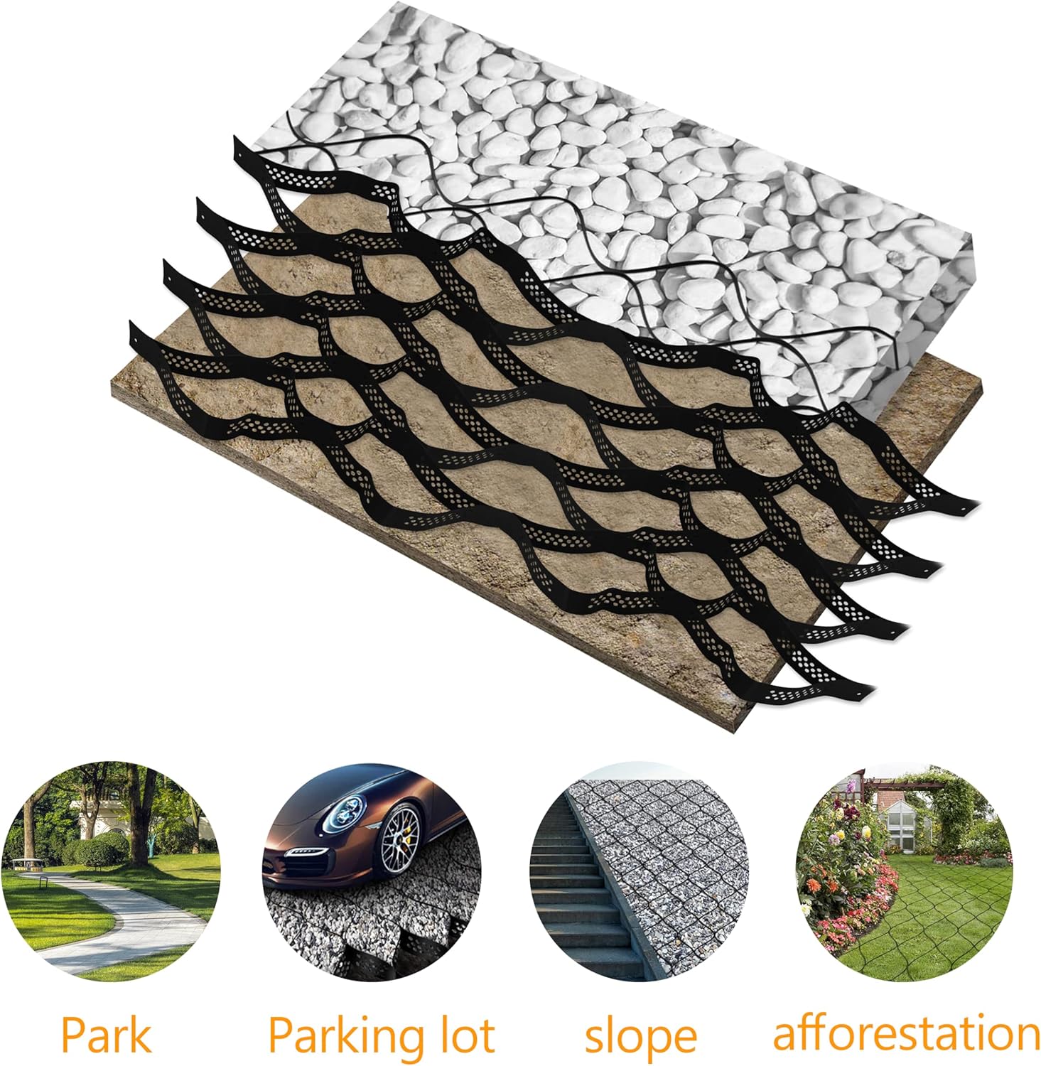 Sunnyglade 3" Thick Ground Grid 16.5 x 6.5 FT, Gravel Retainer 1880 LBS Per Sq ft, Geo Grid Driveway Stabilization for DIY Patio Walkway Driving RV Parking Slopes and Garden (Black, 6.5 x 16.5 FT)