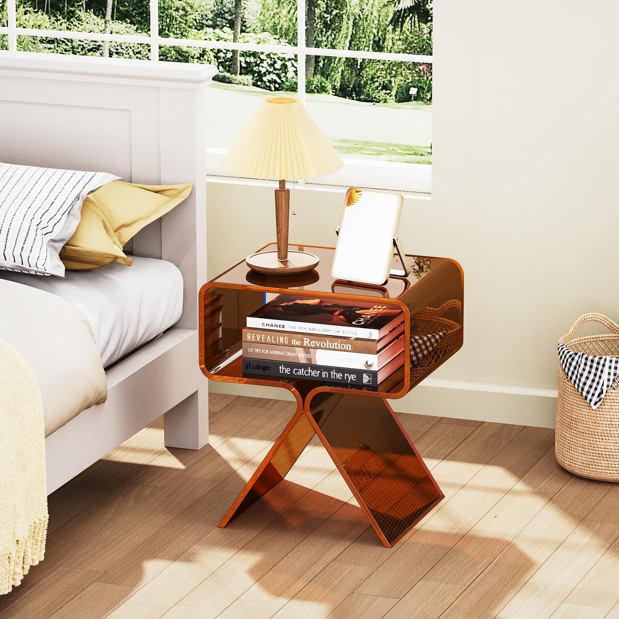 solaround Tavolino da Salotto in Acrilico, Tavolino da comodino, Tavolino per Soggiorno, Camera da Letto (Marrone Scuro)