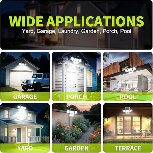 Miniatura 7 de Luces solares de 4 cabezales impermeables para exteriores, 3000 lúmenes, 6500 K, luz de movimiento solar para exteriores con control remoto, 3
