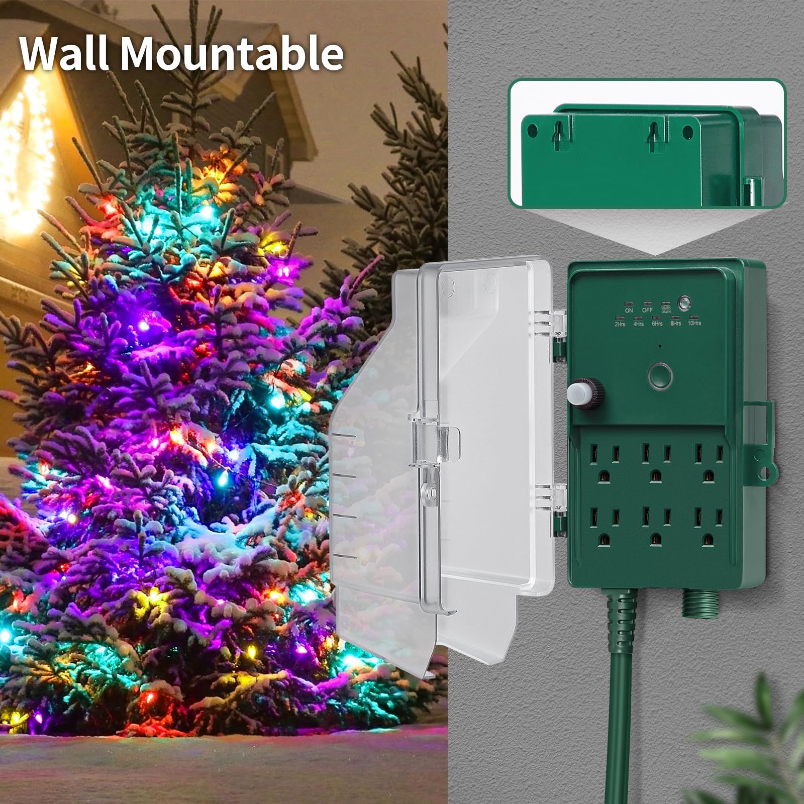 SURAIELEC Outdoor Power Stake Light Timer, Dusk to Dawn, 6 Electrical Outlet Power Strip Weatherproof, 6FT Extension Cord Multiple Outlet for Patio Lights, Sprinkler, Garden, Halloween Decorations