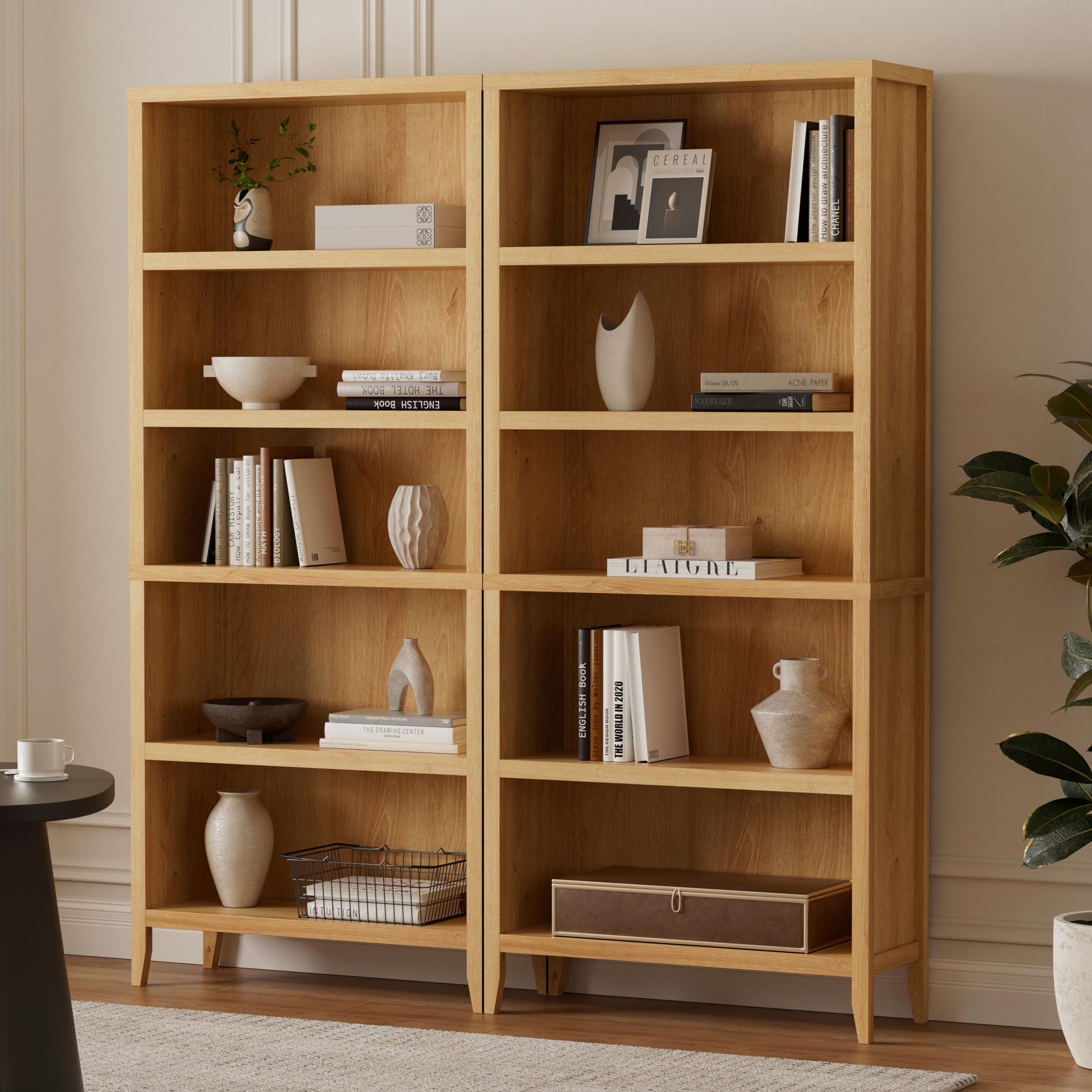 EYYTHUNG Farmhouse 71" Tall Bookshelf Set of 2, Large Freestanding Wooden Open Bookcase with Adjustable Shelf, Wood Display Book Shelf for Living Room