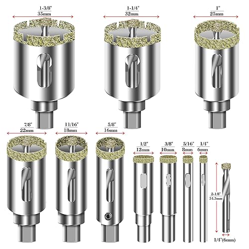 Miniatura 2 de ASNOMY Sierra perforadora de diamante de 3-18 pulgadas (3.150 in) con broca piloto, sierra de agujero recubierta de punta de diamante de 3-18