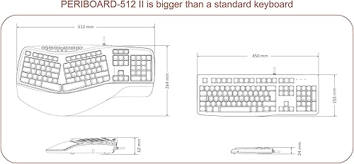 Miniatura 3 de Perixx PERIBOARD-312 Teclado ergonómico retroiluminado - USB con cable con 2 concentradores - Diseño ergonómico natural dividido - LED blanco - Negro
