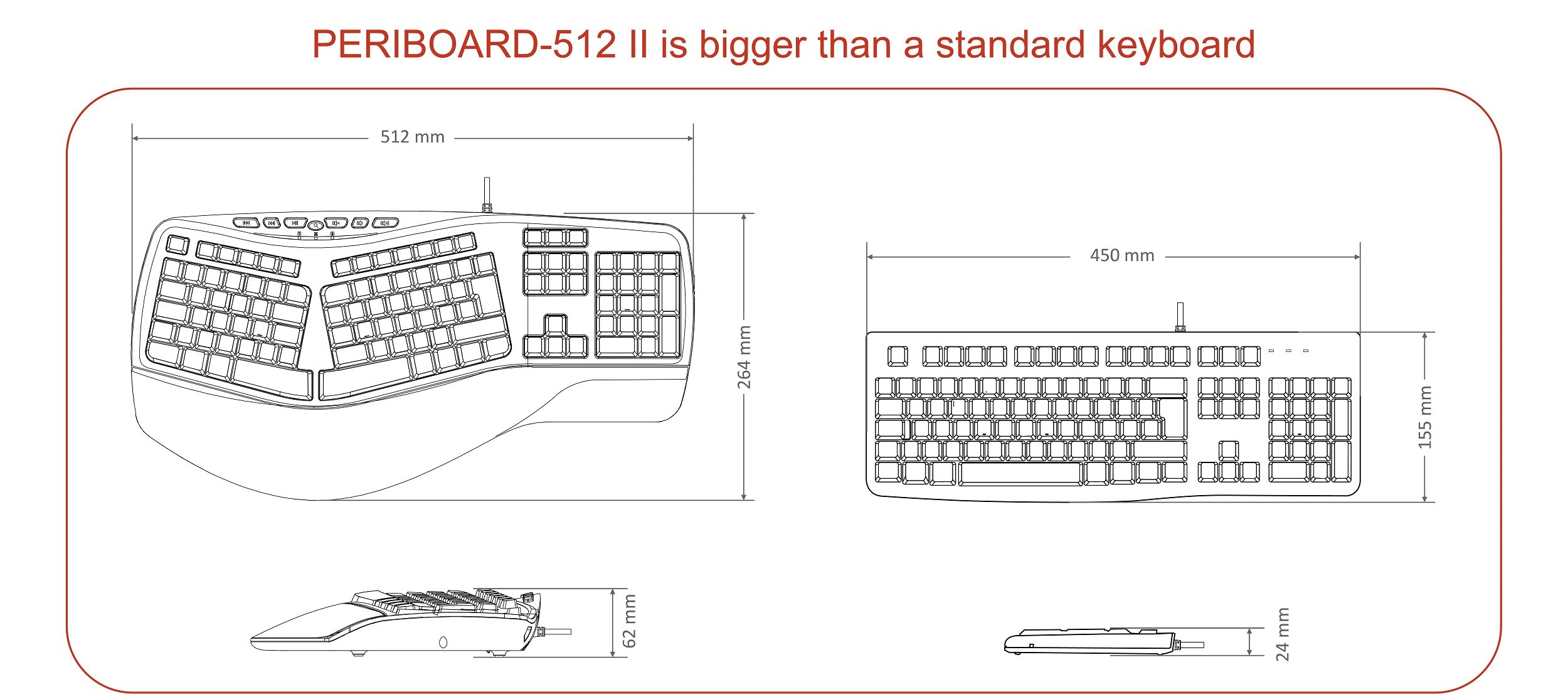 Perixx PERIBOARD-312 Ergonomiczna klawiatura podświetlana z dzielonym wzorem, Big Print Keys, 2 dodatkowe koncentratory USB, czarna, US QWERTY International