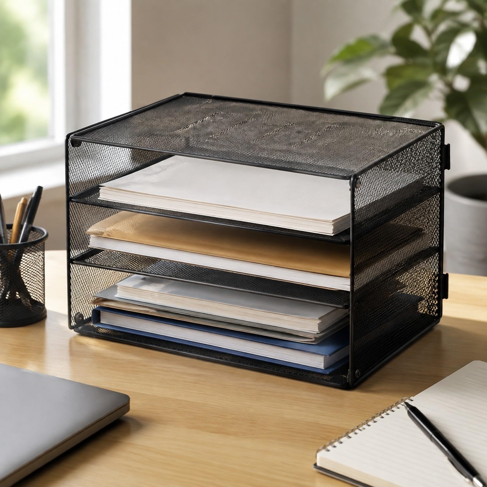 Qianly Organizador Escritorio Metal Negro Resisn Organizador Escritorio con Triple es Moderno para Oficina en Casa