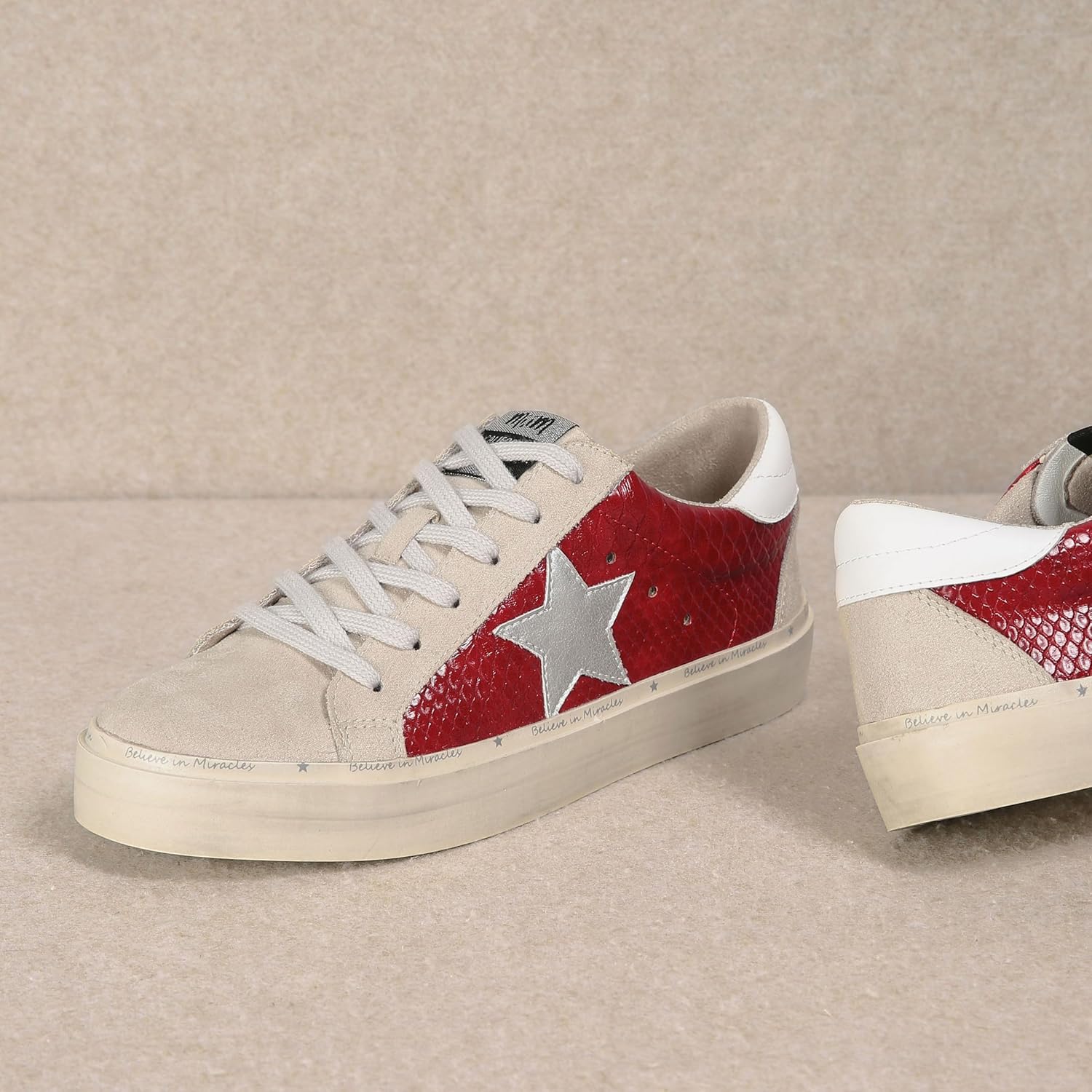 Mi.iM Gaby Rubber Sole Lace-up Snake Print Suede Star Sneakers