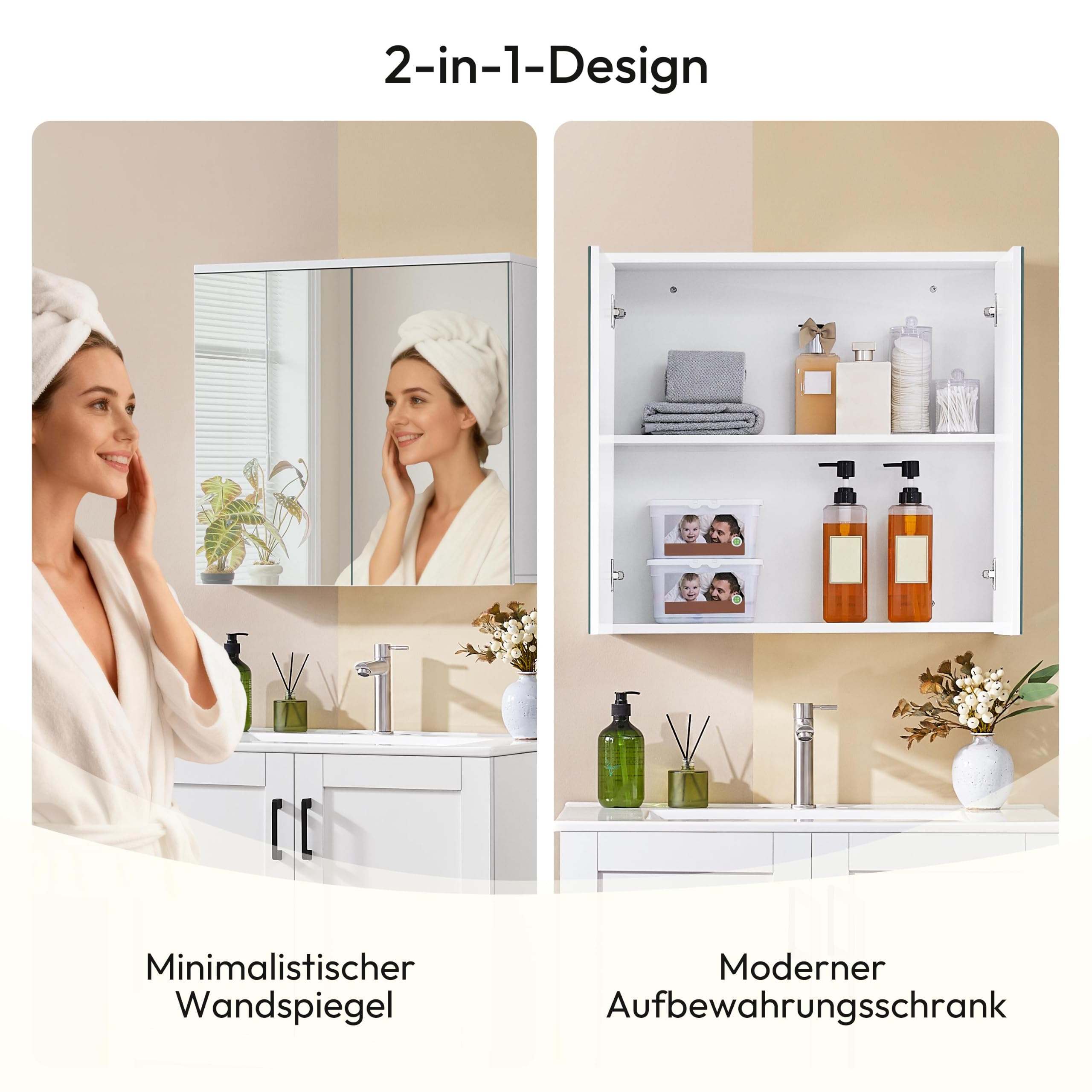 Yaheetech Badezimmerschrank mit 2 Spiegeltüren Hängeschrank Spiegelschrank fürs Bad 2-stufiger Badschrank höhenverstellbare Ablage | 2-stufiger Badschrank Wandschrank mit höhenverstellbaren Ablagen Aufbewahrungsschrank für Bad/Wohnzimmer/Waschküche/Flur W