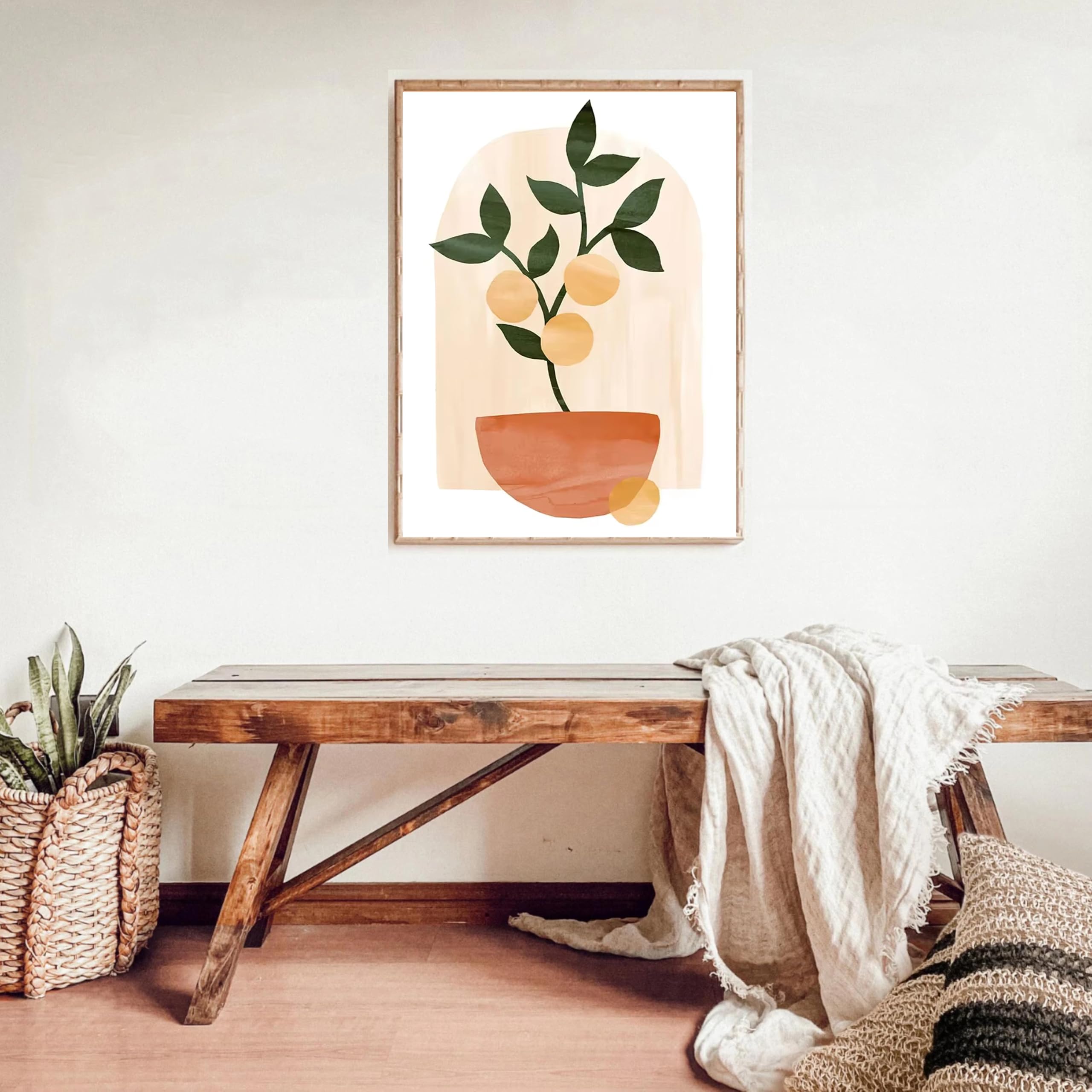 DFZEWKI Wall Art Boho Abstract Mountain Sun Vase Leaves Plant Canvas Painting Nordic and Prints Decor(60x80cm(24x31in)/No frame)