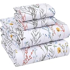 RUVANTI 100% Cotton Split King Sheets Sets for Adjustable Bed, 5 PCs, Soft & Breathable Percale Weave Bedding, Deep Pocket 16", Hotel Standard, Crisp Cool Feel & Durable, Floral Sheet, Aroma