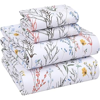 RUVANTI 100% Cotton Split King Sheets Sets for Adjustable Bed, 5 PCs, Soft & Breathable Percale Weave Bedding, Deep Pocket 16", Hotel Standard, Crisp Cool Feel & Durable, Floral Sheet, Aroma