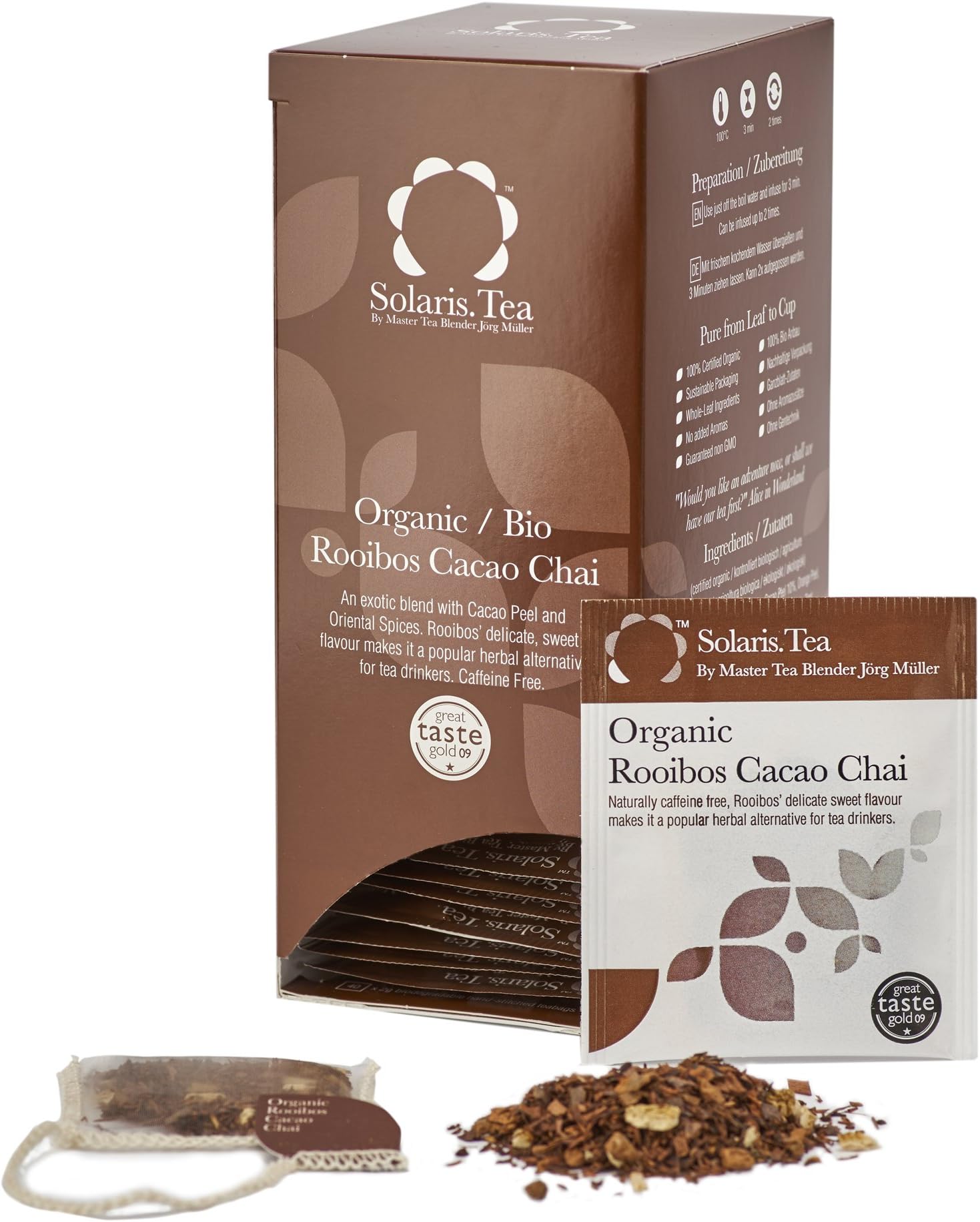 Organic Rooibos Cacao Chai Tea | 100% Organic Whole Leaf Tea | Certified Vegan | 40x Biodegradable Stitched Teabags, (1 x 80 g),1010650001