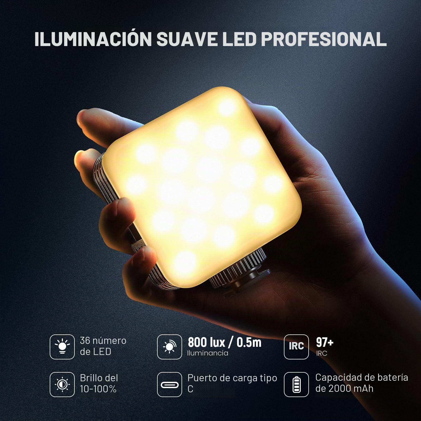 NEEWER Vdeo Luz LED Cámara con Trípode Escritorio, Pequeño Panel Luz Regulable Bicolor 3200K-5600K, CRI 97+, 8 Escenas, 2000mAh Batería Recargable para Grabación/Fotografía de Vlog, NL-36AI
