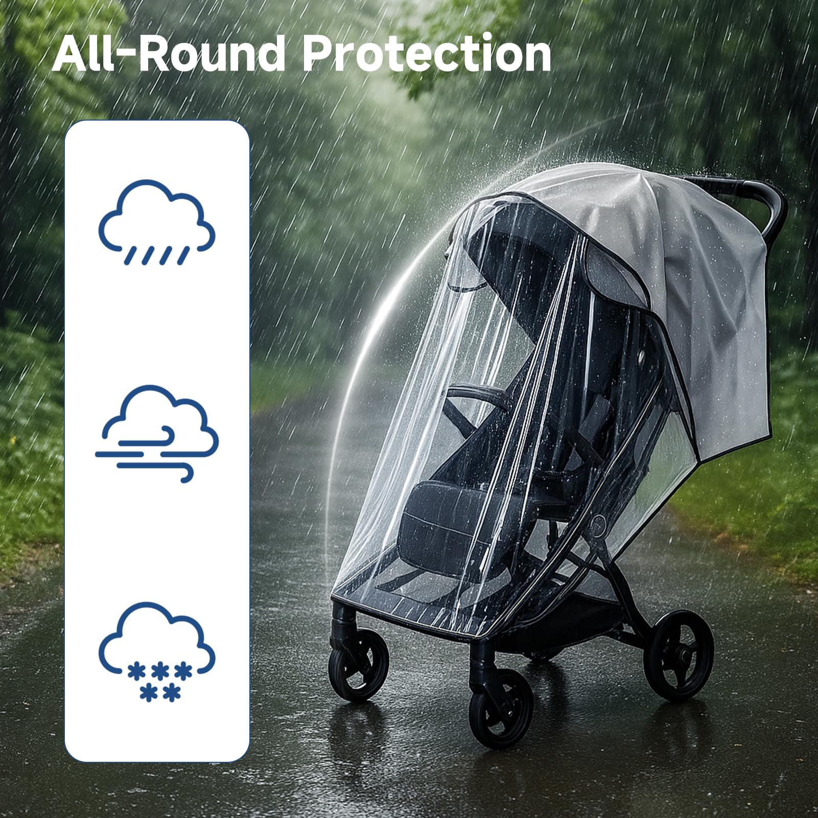 Universal Rain Cover for Pushchair Transparent Pram Rain Cover for Stroller All Seasons Wind Snow Dust Protection Waterproof Breathable Baby Buggy Cover Protect Fits Most Standard Pushchairs - Image 3