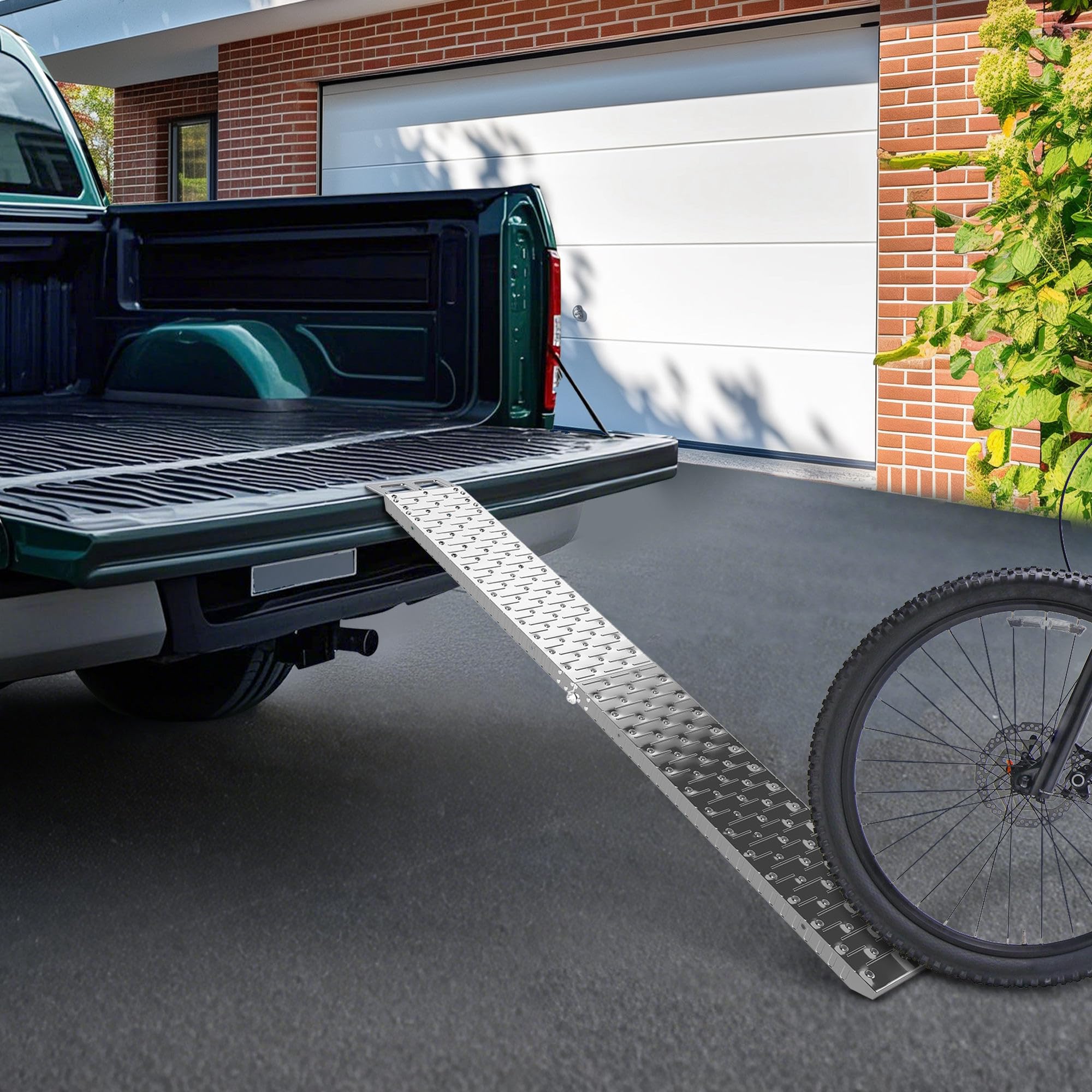HOMCOM Rampa de carga plegable de acero con carga máxima de 230 kg, que ahorra espacio Rampa antideslizante para motocicletas con ruedas de 22 cm de ancho, para motocicletas y bicicletas, 190x22x8 cm,