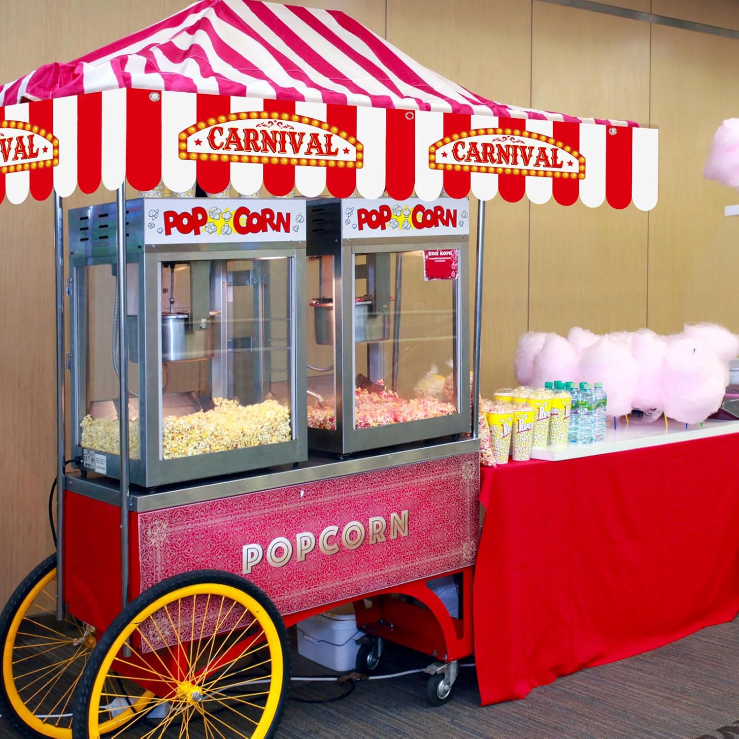 4 Pcs Carnival Awning Decorations Circus Tent Wall Decor Hanging Banners Red and White Stripe Canopy Stand Sign Circus Carnival Theme Party Supplies, 9.84 x 78.74 (Elegant) - Image 5