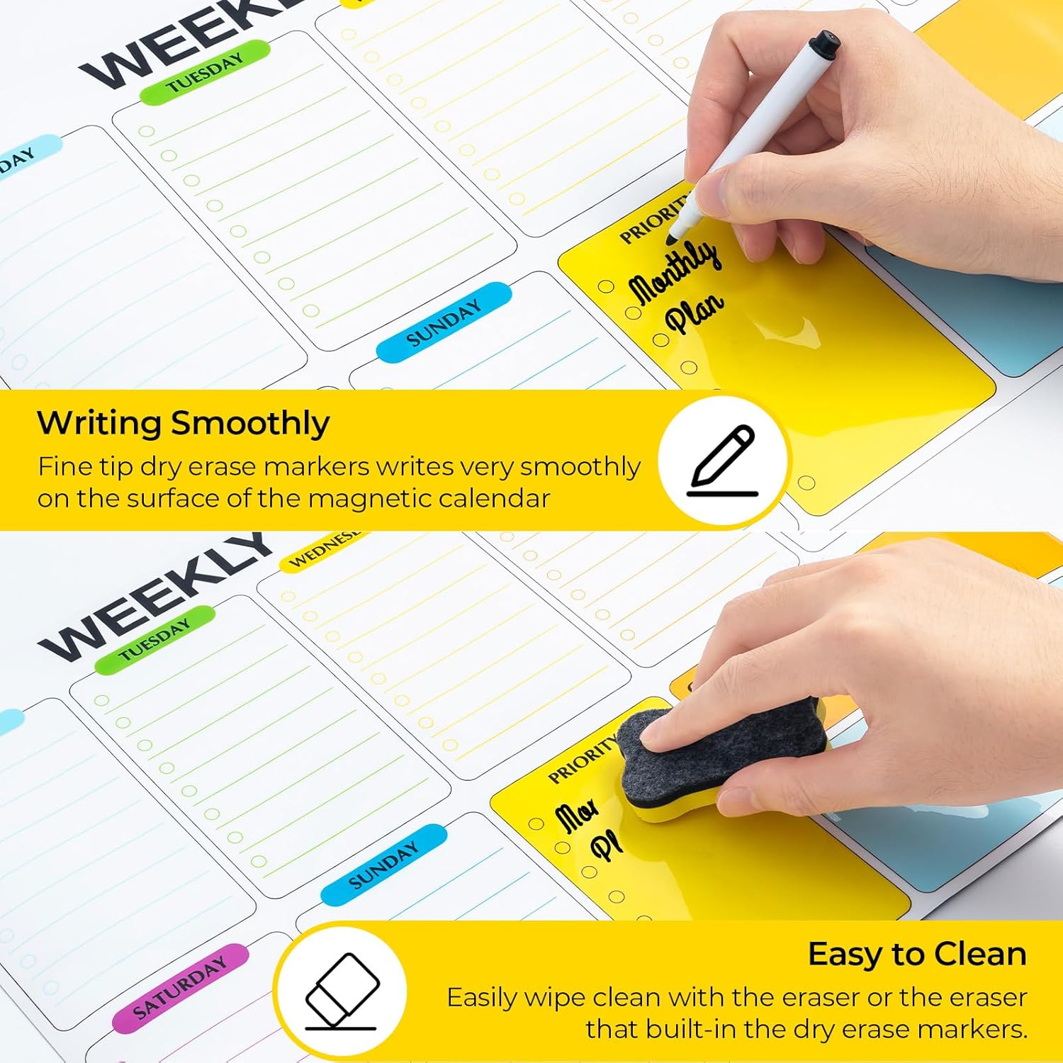 M&G Magnetic Dry Erase Calendar Set for Fridge, 4 Pack Planning Whiteboard with 10 Markers and Eraser, Monthly & Weekly & Daily Chore Chart for Refrigerator Wall Door thumbnail