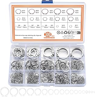 300 Pcs Retaining Ring Set, Internal Snap Rings Kits, Stainless Steel External Circlip Snap Retaining Clip Rings, 18 Sizes Circlip Retaining Snap Rings Assortment Kit for Grooved Shafts, Pins, Studs