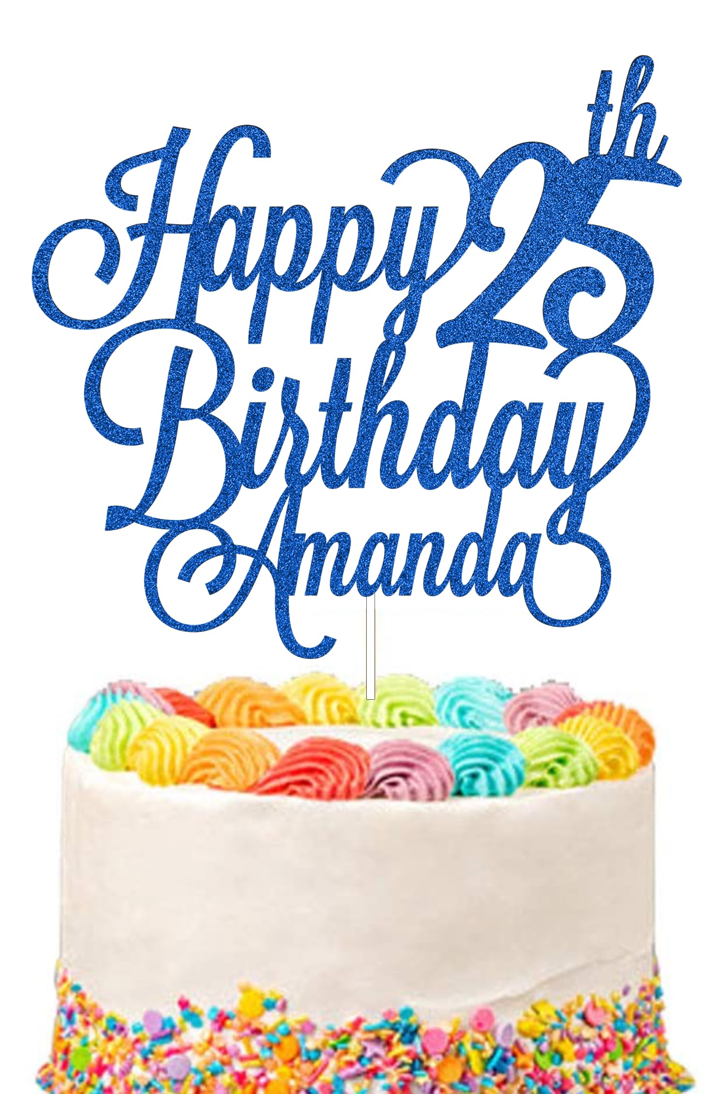 Personalised Happy Birthday Glitter Cake Topper Customised with Any Name & Any Age Party Cake Decoration for 1st 10th 13th 16th 18th 20th 21st 30th 40th 50th 60th 70th 80th (Dark Blue)