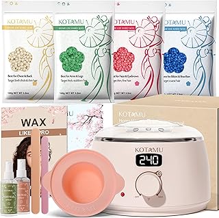 KOTAMU Waxing Kit for Women & Men, Wax Warmer for Hair Removal, Digital Wax Kit with Silicone Pot, Ideal for Face Eyebrow Arm Legs Armpit &Sensitive Skin, Pink Waxing Machine for Home Salon Use