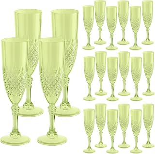 Plastic Champagne Flutes 7oz, Reusable Drinking Glasses Cups Goblets Shatterproof Unbreakable, for Wedding Party Mimosa Bar (24, Light Green)