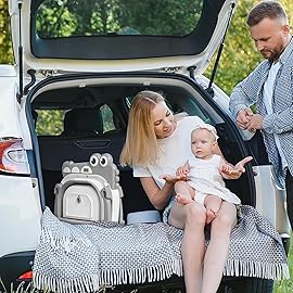 MoreFeel Collapsible Baby Bathtub for Newborn with Thermometer & 1 Hooded Towel & 1 Soft Floating Cushion,Portable Travel Bathtub with Drain Hole, Durable Foldable Baby Tubs for Infants to Toddler