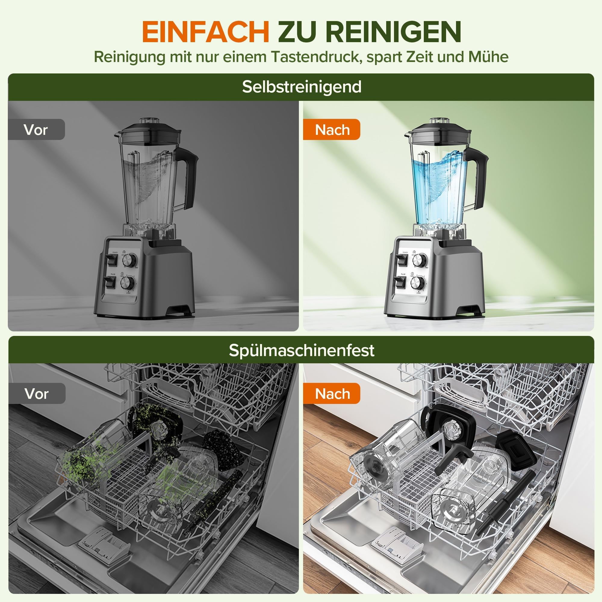 Teendow Standmixer, 1800W Smoothie Maker, Tischmixer mit 2,0-Liter-Behälter+ 600-ml-Kaffeemühle, Geeignet zum Zerkleinern von Eis und Gefrorenen Früchten, BPA-frei (Silber)