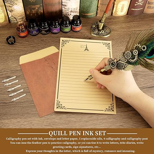 Miniatura 5 de NC Juego de Tinta de Pluma de Plumilla, Juego de Pluma de Caligrafía de Pluma, Juego de Sello de Lacre, Regalo del Día de San Valentín para Amantes