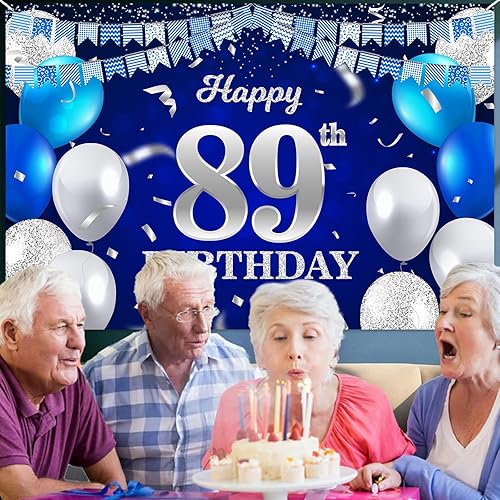 Vista 22 de Cartel de feliz cumpleaños número 31, globos azul marino, bandera de confeti a rayas, puntos de luz, saludos a 31 años, decoración temática