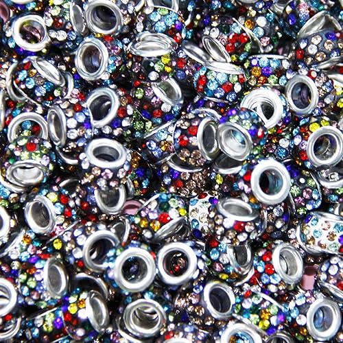 Miniatura 9 de 200 cuentas espaciadoras europeas de agujeros grandes, cuentas de artesanía europeas negras con diamantes de imitación, cuentas de jardín de hadas