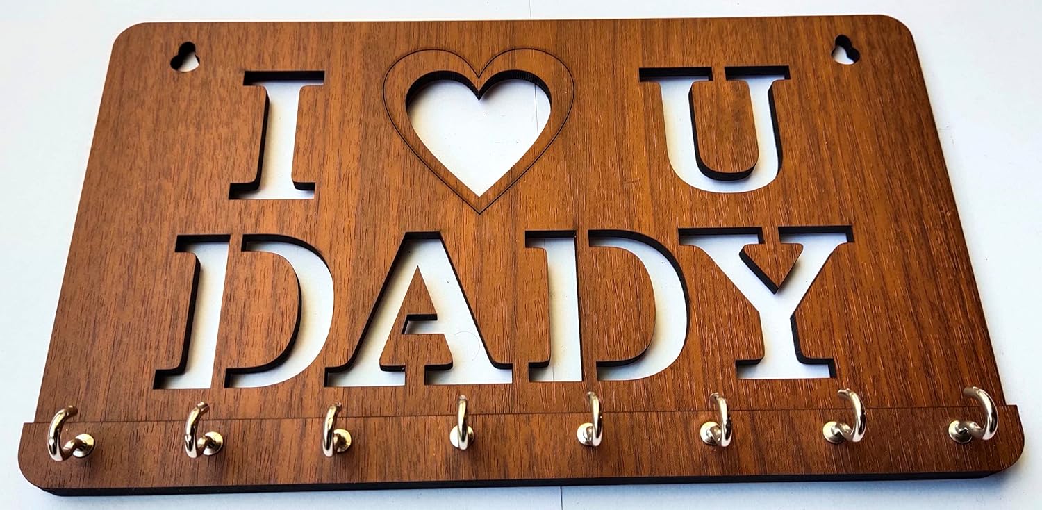 I Love You Dady Key Holder for Wall, Wooden Keychain Hanger Gift for World's Best Father, Keys Hanger for Home Decor, Key Chain Stand, Designer Wall Mounted, Wood Keys Organizer Stand image 2