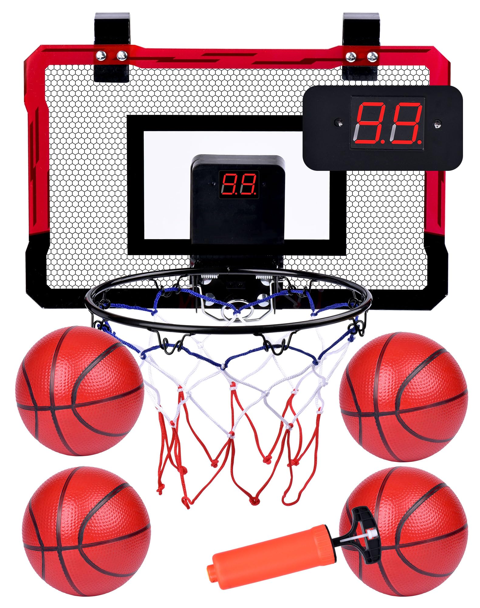 Basketball Hoop Indoor Mini for Door with Automatic Scoring and 4 Basketballs for Kids and Adults