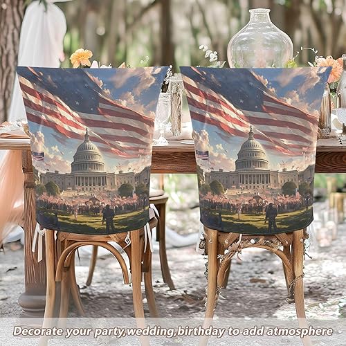 Miniatura 6 de 4th of July Independence Day White House Decorative Dorm Desk Chair Cover for Bedroom Anti-Dust Slip Cover protectores para sillas de comedor 6 Set