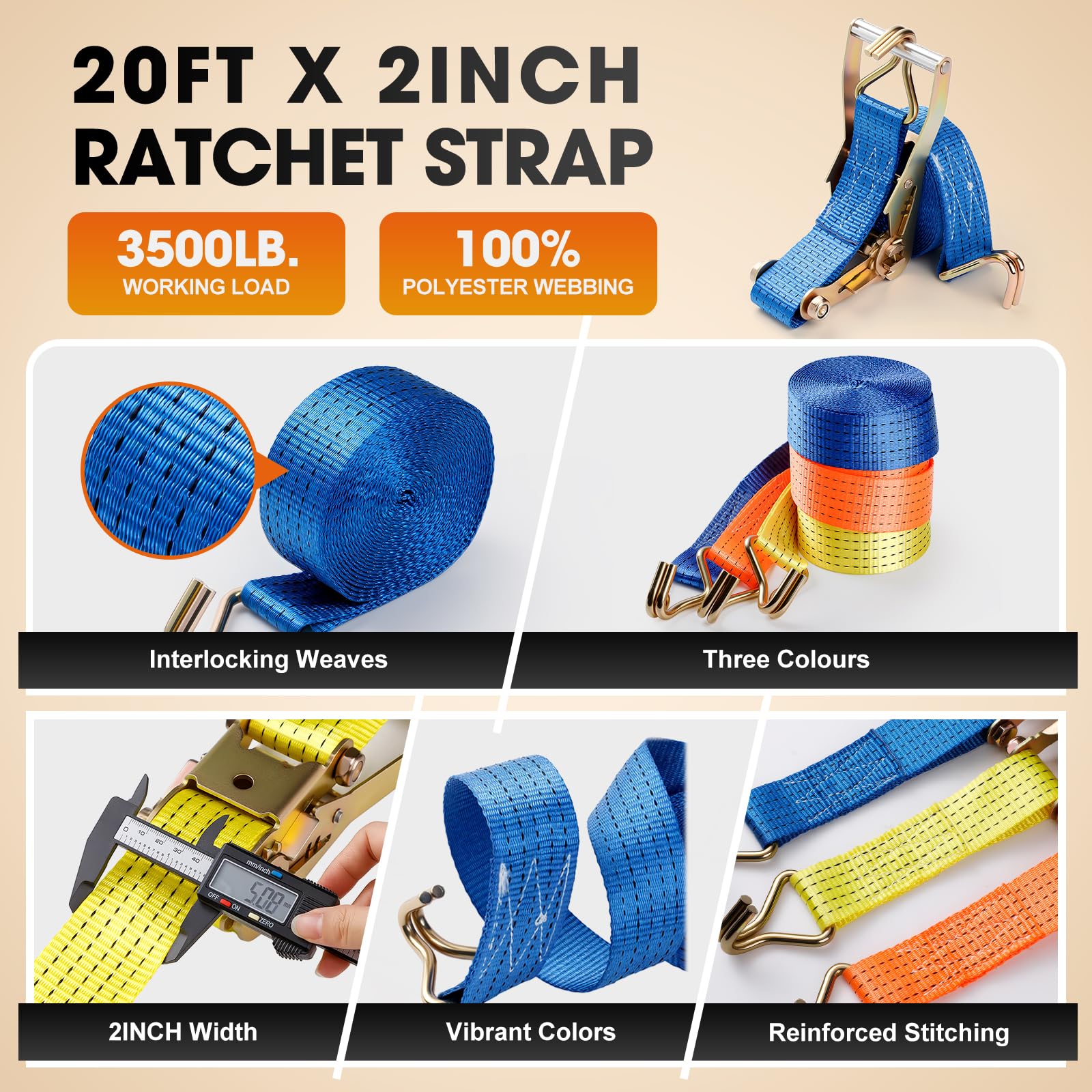 Snapklik.com : 2Pack Ratchet Straps Heavy Duty-2 Inch X 20 Feet(7,500lb ...
