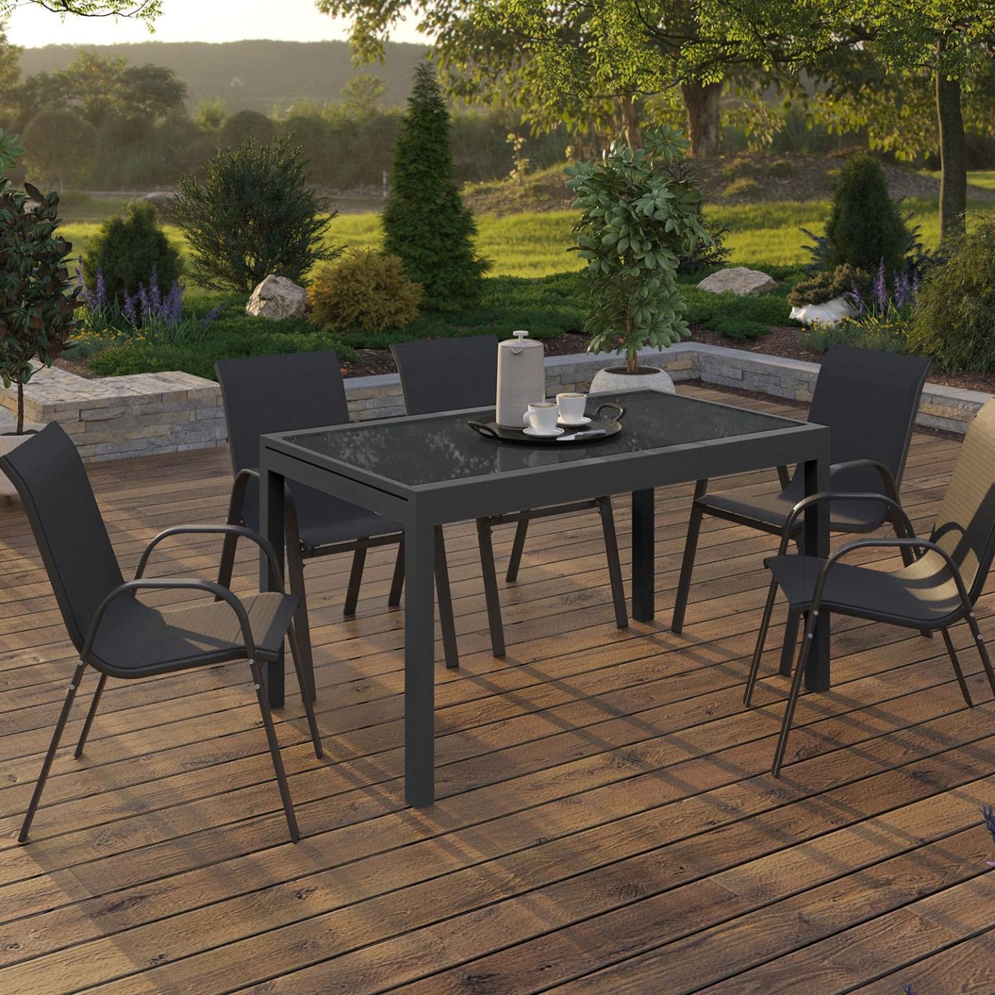 IDMarket - Mesa de jardín rectangular extensible Madrid 135-270 cm 8-12 personas gris antracita
