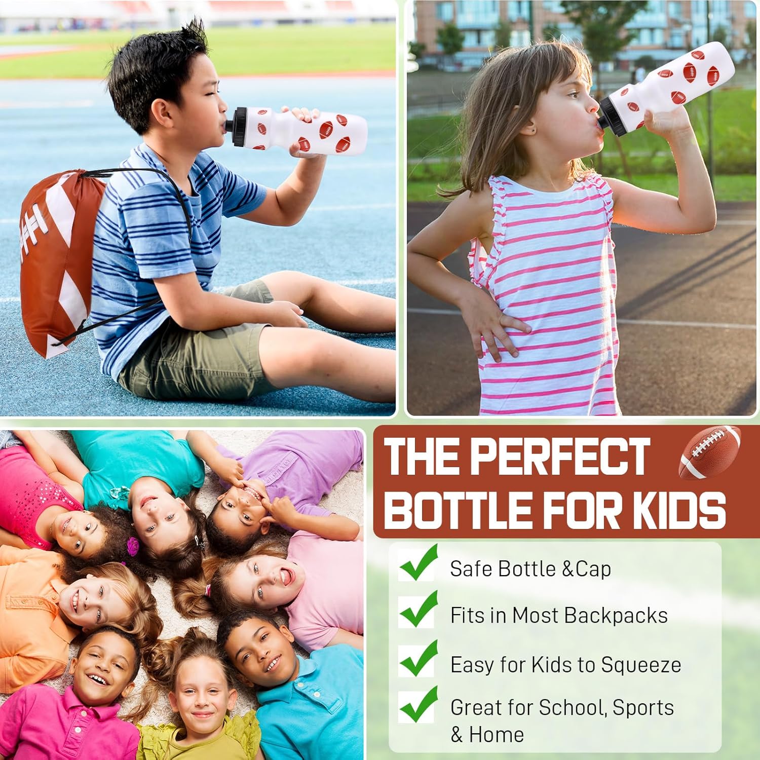 Talltalk 24 Pcs Football Party Favors 24 oz Water Bottle Gift for Football Team with Drawstring Bag Tumbler Cup Sports Themed Accessories for Event Gift Supplies