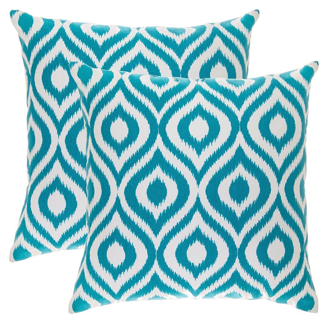 TreeWool (2 Pack Ogee Ikat Accent Cotton Canvas Cushion Covers (50 x 50 cm, Turquoise & White)
