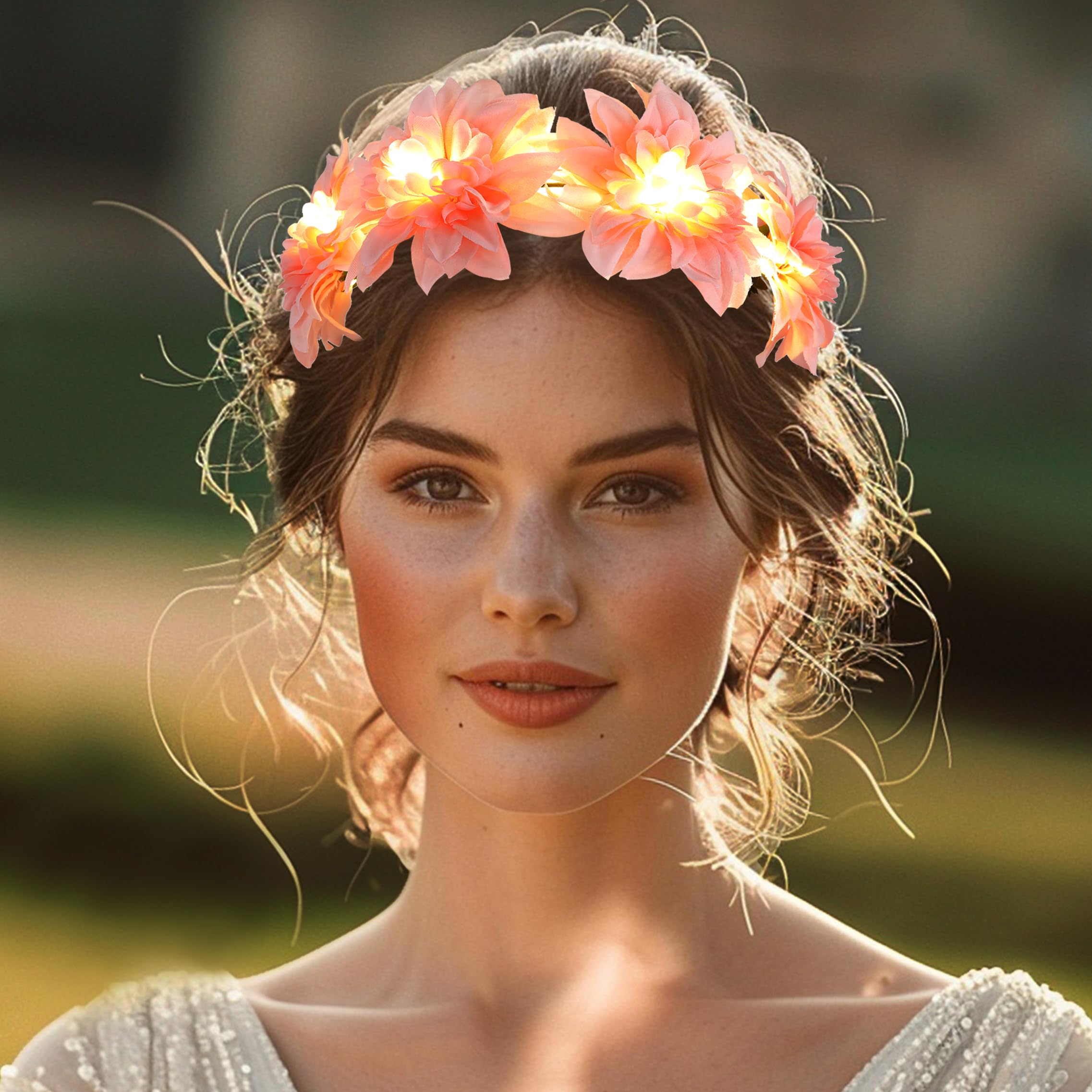 Fashband LED Flower Crown Headbands Light Up Floral Hair Wreath Festival Headpiece Halloween Party Headdress for Women (pink) - Image 4