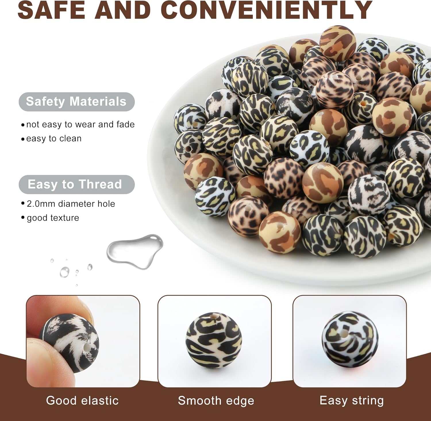 48Pcs 15mm Print Silicone Beads for Keychain Making, Pattern Silicone Beads for Pens Necklace Bracelets Craft(Multicolor Leopard) - Image 7