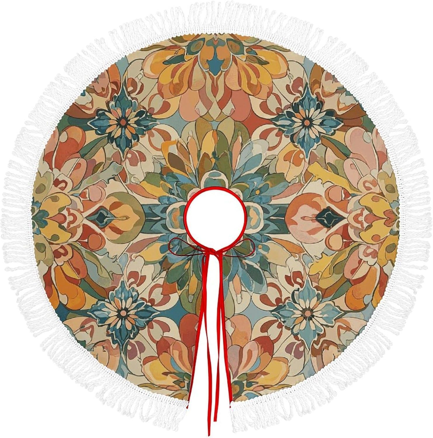 Weihnachtsbaumdecke mit Quaste, 76,2 cm, VintageBlumenmuster