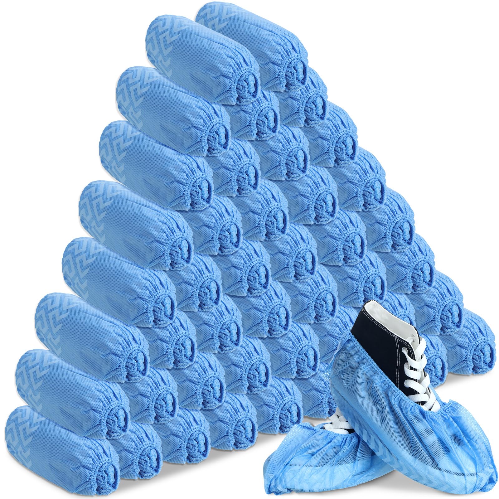 Jeere 200 Packs Disposable Boot Shoe Covers Non Slip Thick Extra Booties for Shoes Covers Durable for Men Women (Blue)
