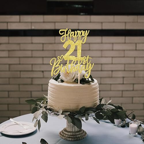 Miniatura 6 de 1 pieza de decoración de pastel de feliz cumpleaños 21 con purpurina y alegría a 21 años, selección de pastel de 21 años, fabulosa decoración de