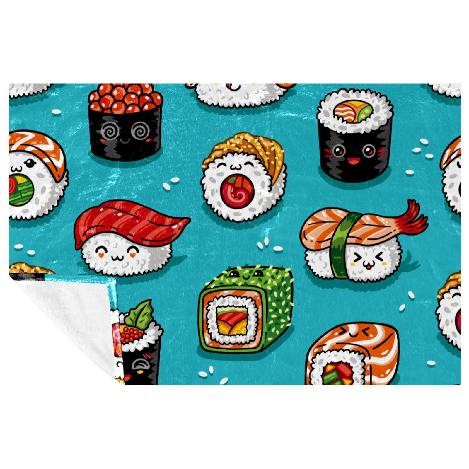 Couverture kawaii motif sushis 150x100 cm : plaid japonais chaud