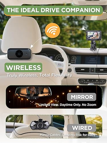 Miniatura 4 de Cámara inalámbrica de coche para bebé, 40 horas de duración de la batería y visión nocturna de 940 millones, monitor de bebé HD de 4.3 pulgadas,